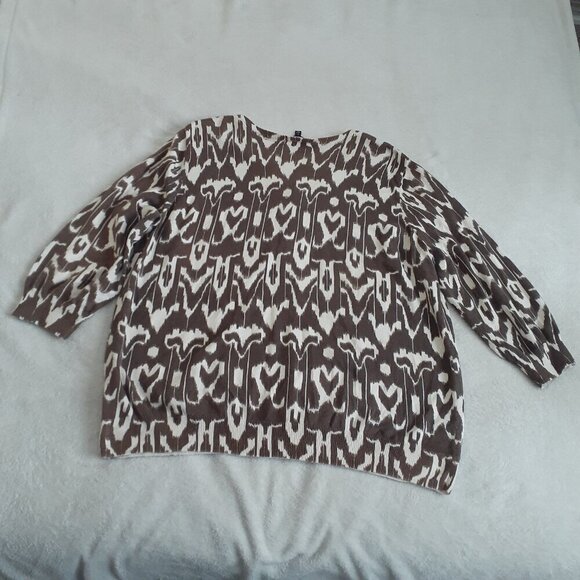 Talbots Women's Size 1X Brown Beige Ikat Pattern Cotton Silk Blend Cardigan - Picture 7 of 13